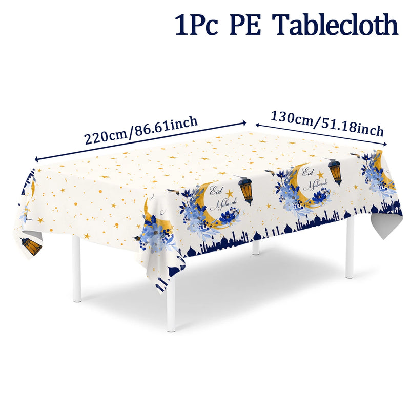 Eid Mubarak Star Moon Tablecloth Ramadan Kareem Decor for Home 2025