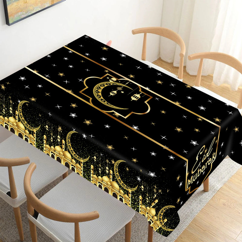 Eid Mubarak Star Moon Tablecloth Ramadan Kareem Decor for Home 2025