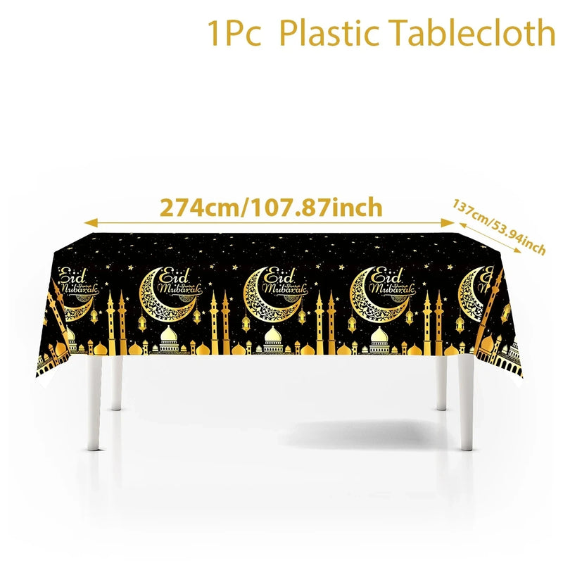 Eid Mubarak Star Moon Tablecloth Ramadan Kareem Decor for Home 2025