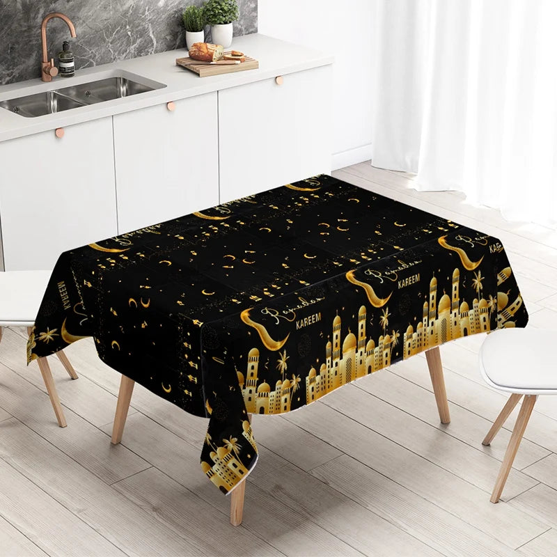 Eid Mubarak Star Moon Tablecloth Ramadan Kareem Decor for Home 2025