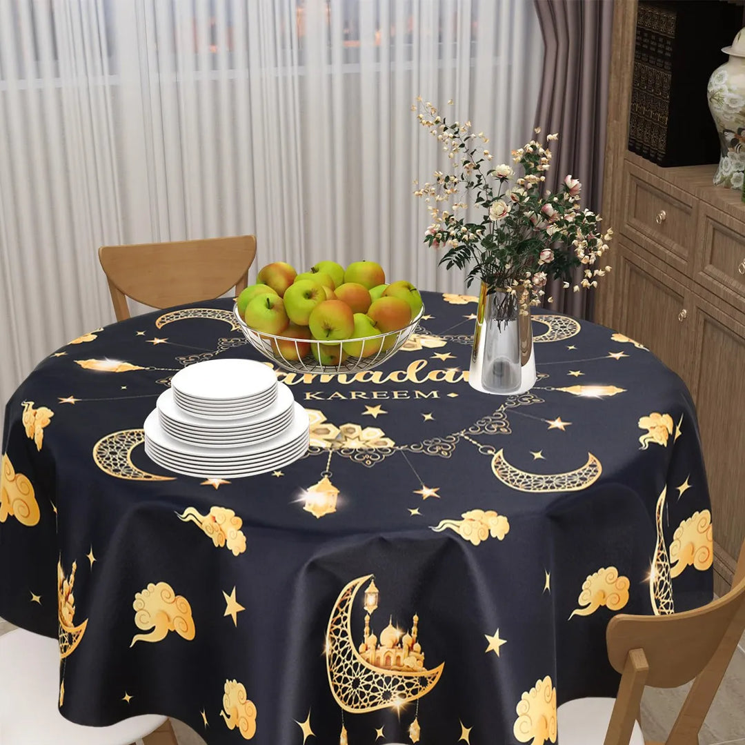 Eid Mubarak Moon Star Round Tablecloth