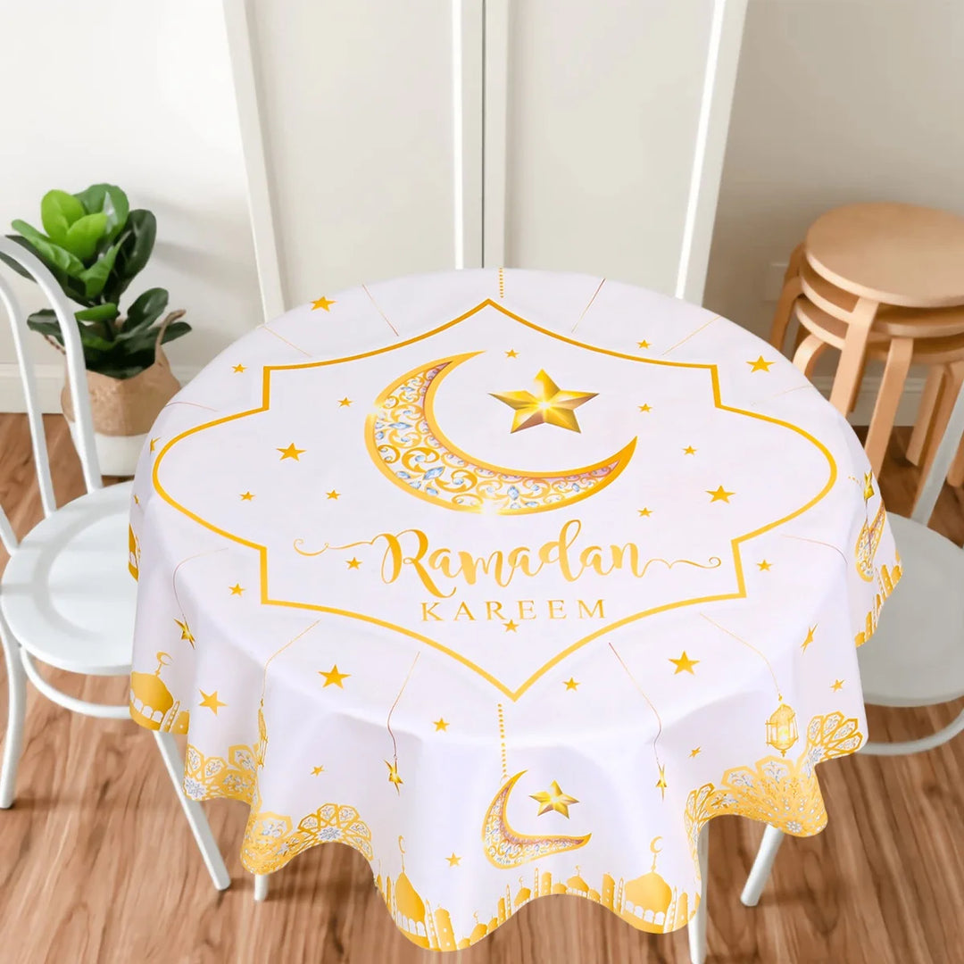 Eid Mubarak Moon Star Round Tablecloth
