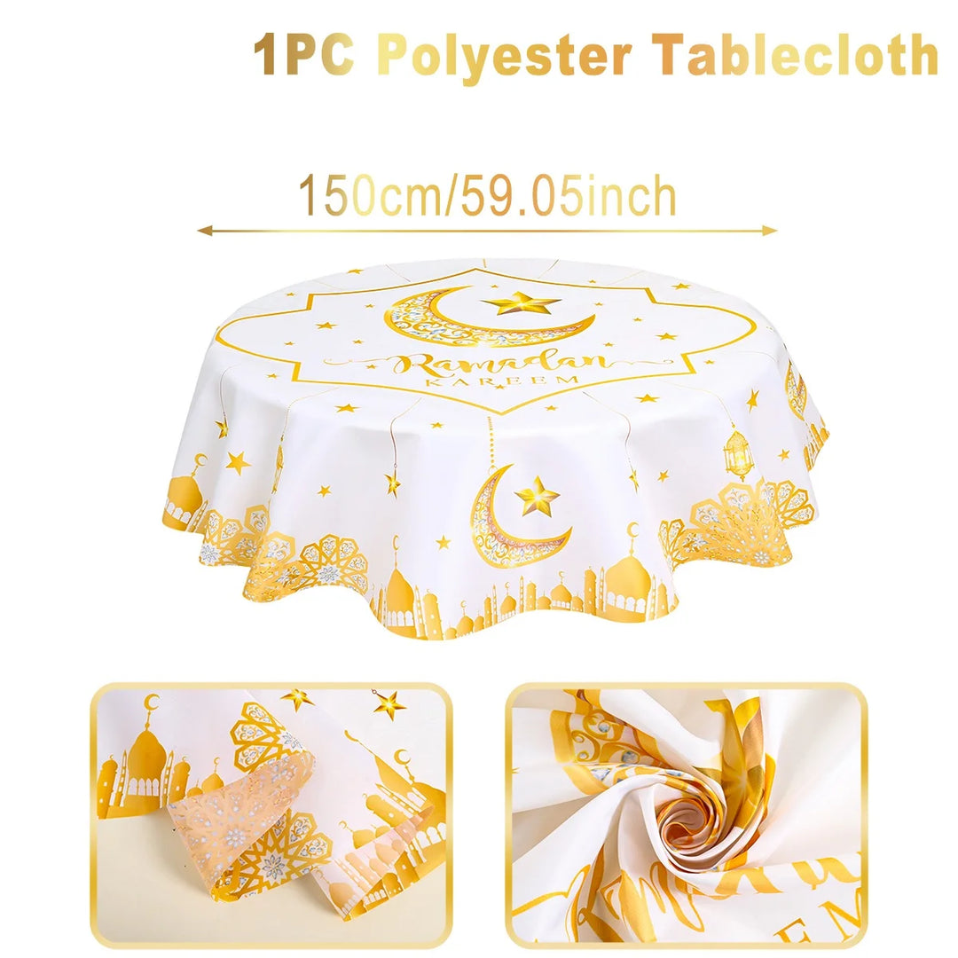 Eid Mubarak Moon Star Round Tablecloth