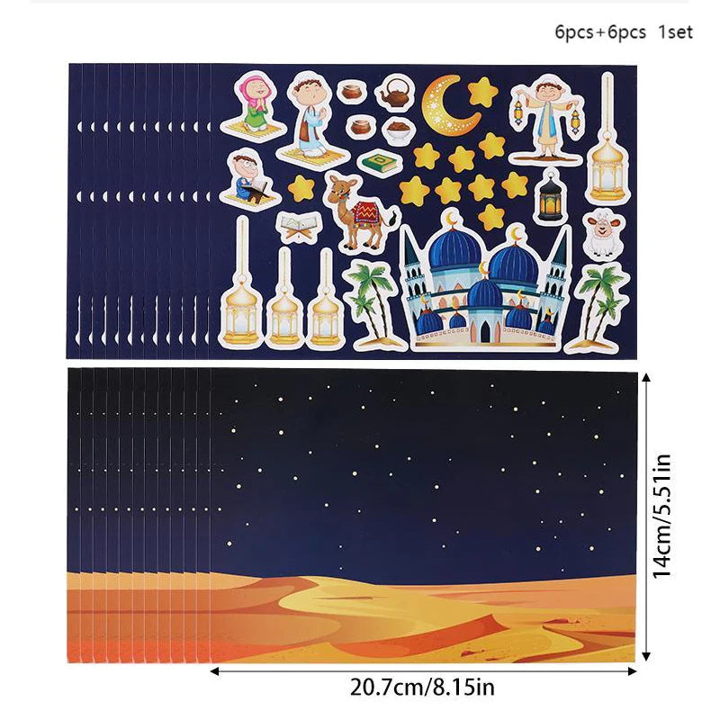 12pcs Eid Mubarak DIY Stickers for Kids
