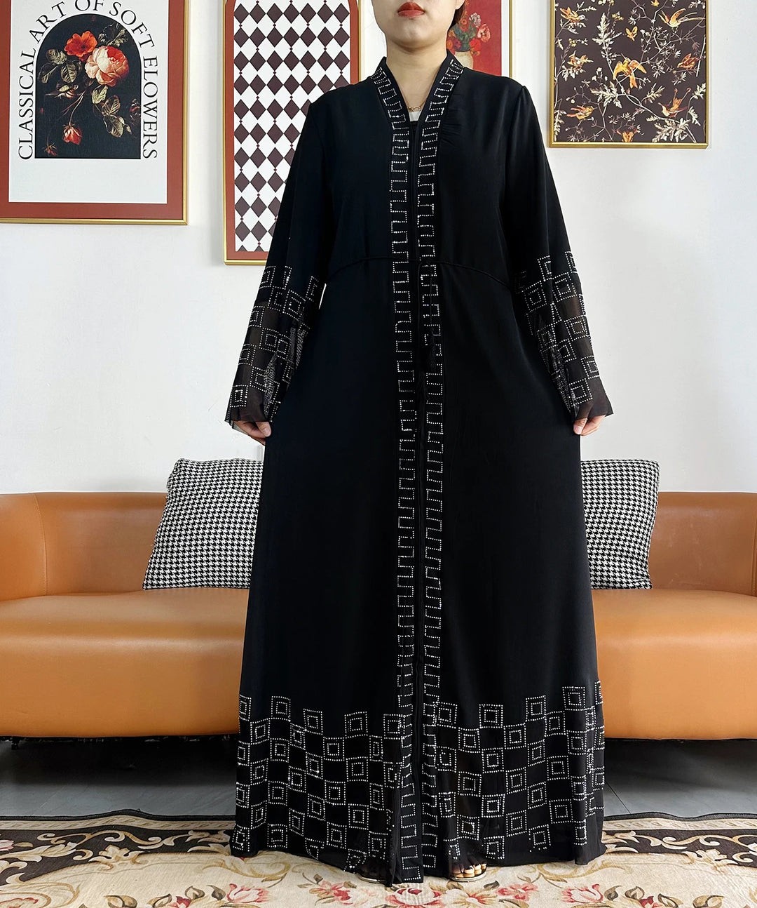 Women Long Sleeve Chiffon Abaya