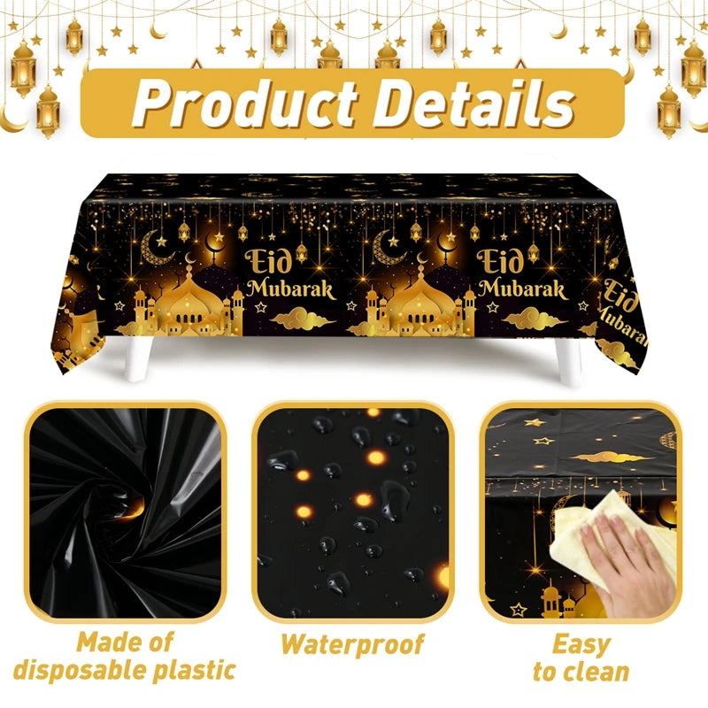 Eid Mubarak Star Moon Tablecloth Ramadan Kareem Decor for Home 2025