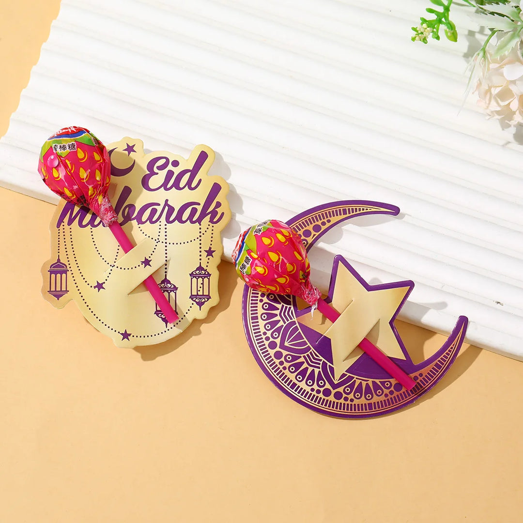 48pcs Eid Mubarak Lollipop Decor Cards